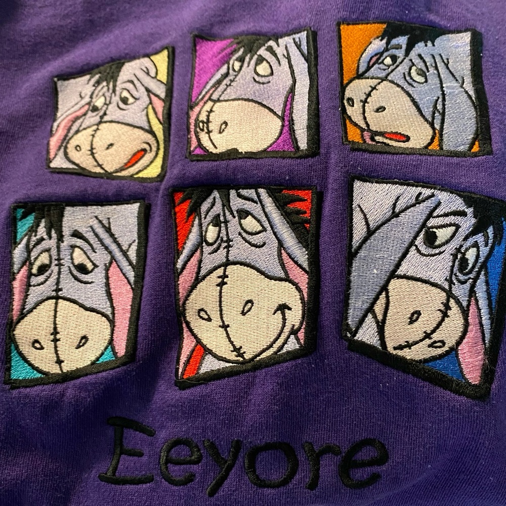 Vintage Eeyore Panel Sweatshirt The Disney Catalog Pullover Purple Unisex (L)